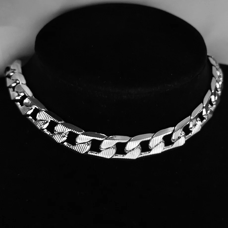 Nowe mody kobiety mężczyźni fajne Punk Goth srebrny kolor stal nierdzewna kubański Link Chain Collar Choker naszyjnik biżuteria akcesoria