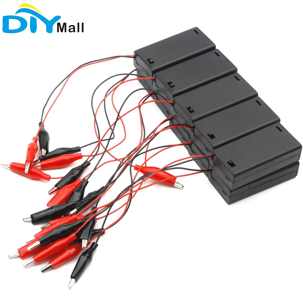 10pcs 3V Battery Holder Storage Case Box 2 x 1.5V AA Batteries Wired ON/Off Switch with Alligator Clip