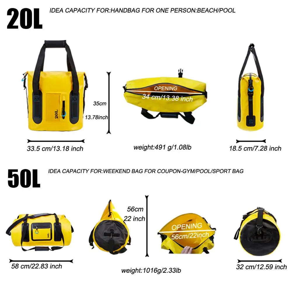 Large Waterproof Duffle Dry Bags Roll Top for Fishing Kayaking Rafting Swimming Sailing Surfing Hiking Camping Canoe Boat Gym