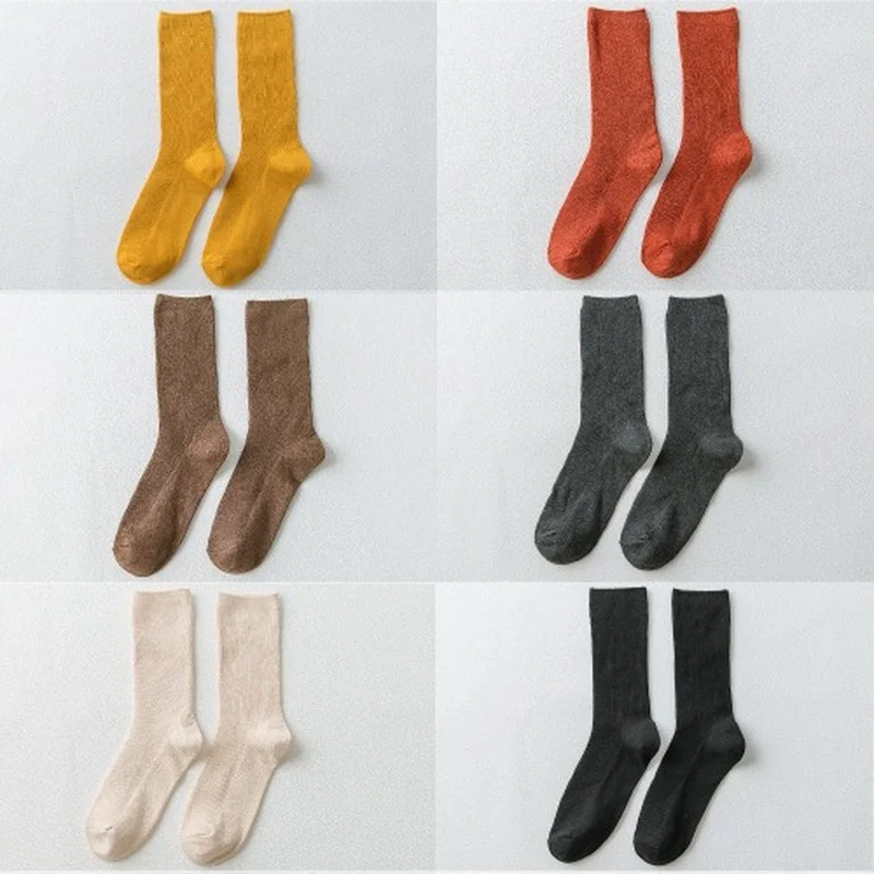Women Socks Autumn Winter Pure Cotton Tube Socks 6 Pairs Japanese High Tube Thick Black Long Tube Stockings Cotton