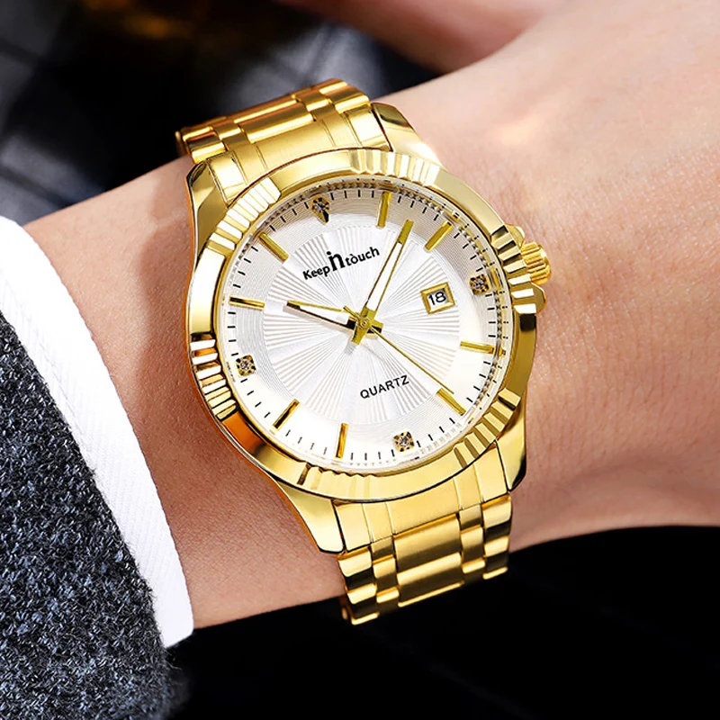 Fashion Men's Watch Waterproof Calendar Quartz Watch Luminous Gold Multi Function Watch