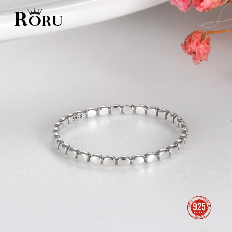 Classical Genuine 925 Sterling Silver Rings Simple Oval Beads Finger Rings for Women Original Rings Fine Jewelry Gift