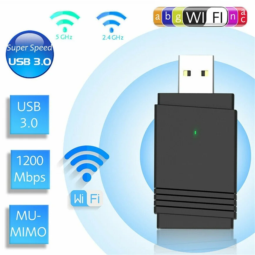 Grwibeou-adaptador WiFi USB 3,0, 1200M, Bluetooth 5,0, transmisor receptor Dongle de banda Dual, tarjeta de red de 2,4 Ghz/5,8 Ghz para TV y PC