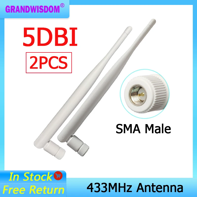 

Antenna 2pcs 433mhz antenna gain 5dbi sma male white color lora antene pbx iot module lorawan signal receiver antena