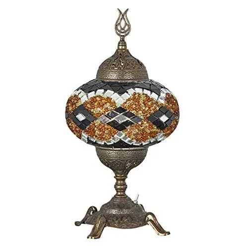 (15 Colors) Battery Operated Mosaic Table Lamp with Built-in LED Bulb, english Moroccan Handmade Mosaic Table Desk Bedside Mood