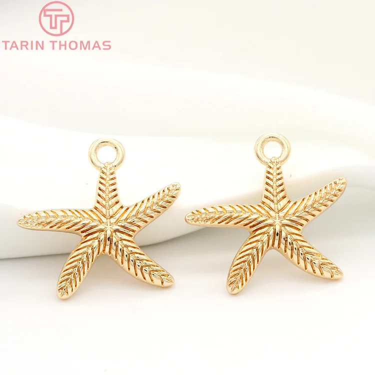 (1023)4PCS 20x25MM 28x28MM 24K Gold Color Plated Brass Starfish Charms Pendants High Quality Diy Jewelry Accessories