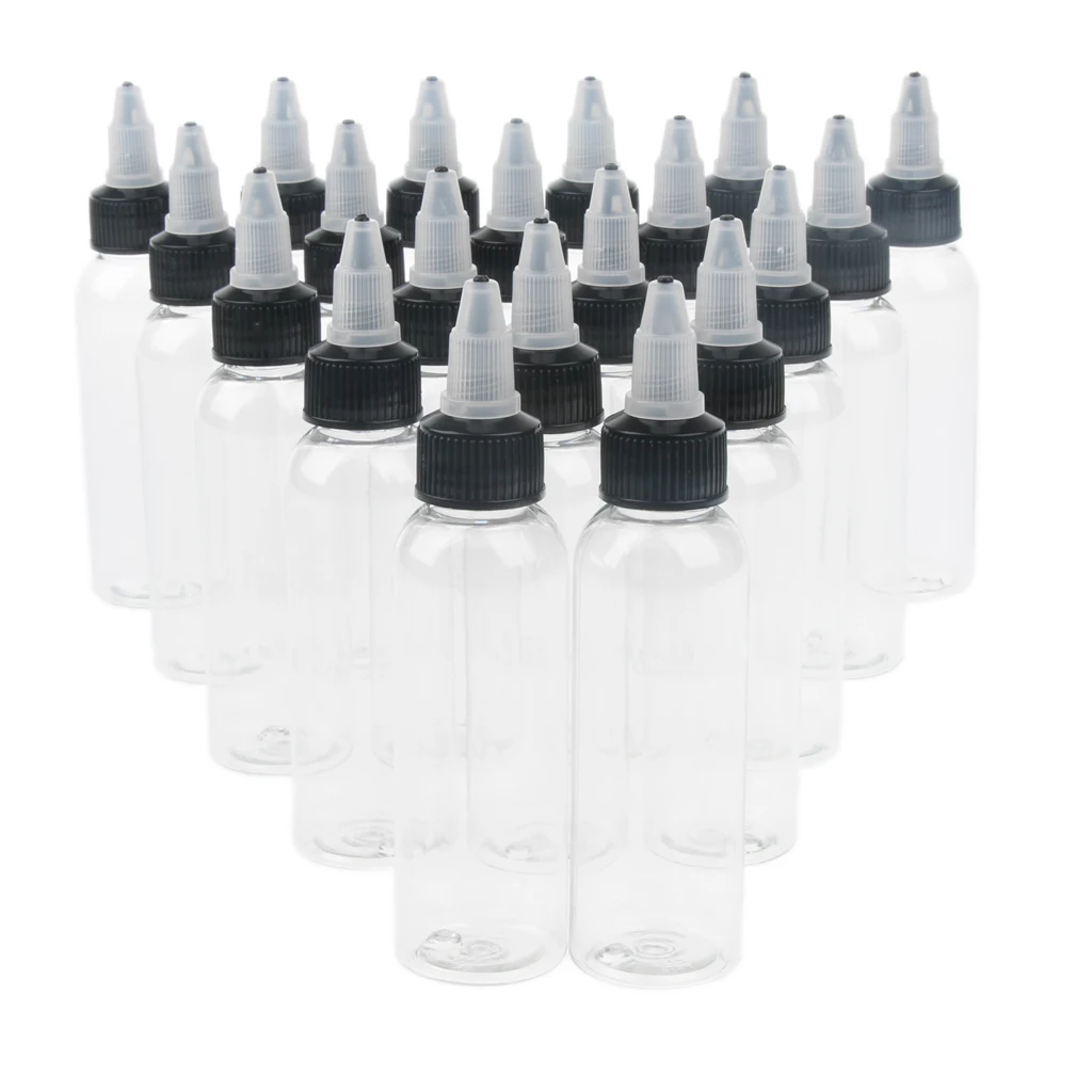 20pcs Plastic Bottle with Twist Top Cap for Solvents Oils Paint Ink Liquid Squeeze Bottle with Twist Top Cap Tip Applicator