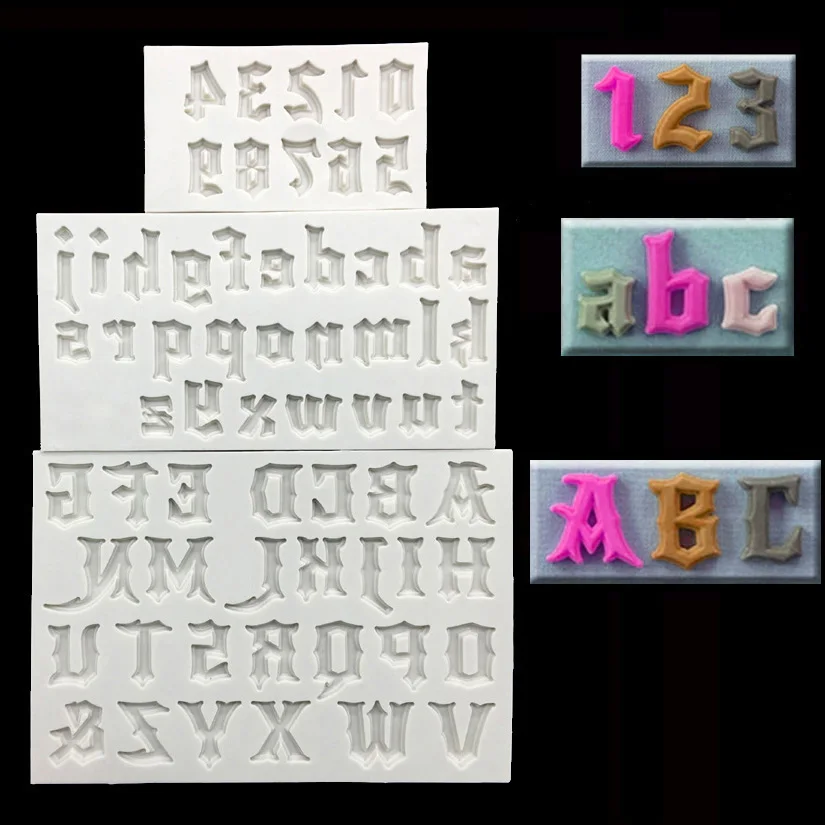 3pcs/Set Gothic Alphabet And Numbers Fondant Cake Mold Chocolate Mold for the Kitchen Decorating Tools