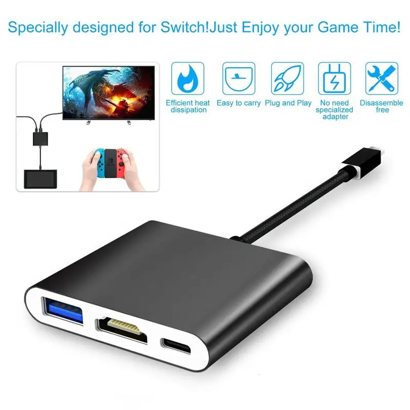 

USB C Type-C adapter to 4K HDMI USB 3.0/2.0 connector Audio Video Converter for Nintendo Switch Laptop Phone Tablet