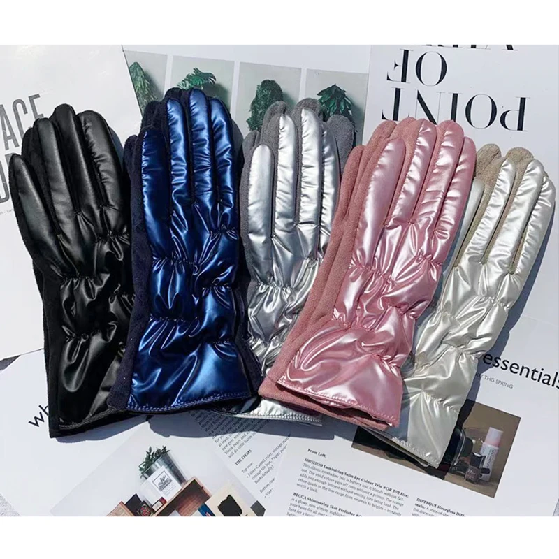 2024New Fashion Glossy Grace Lady Glove Mittens Women Winter Vintage Cycling Driving Keep Warm Hand Glossy Windproof Gloves G086