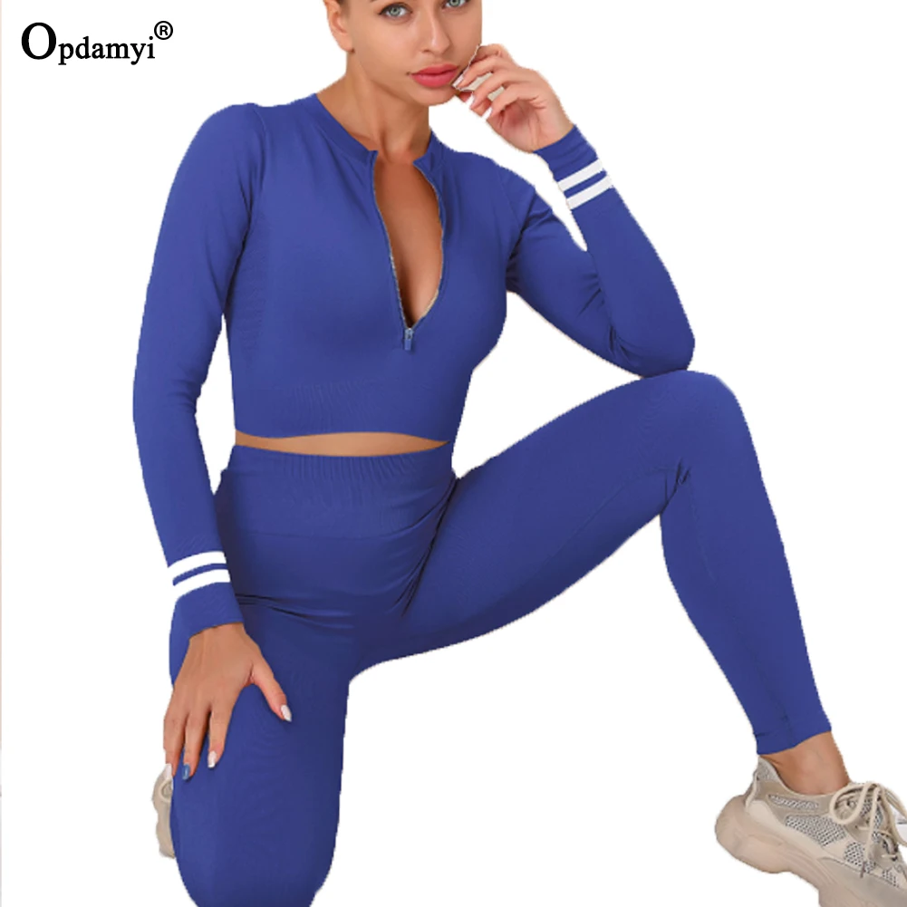 

Yoga Set Workout Gym Clothing Fitness For Women Sexy Long Sleeve Half Zipper Sporty Jacket+High Waist Leggings Sportwear Outfits