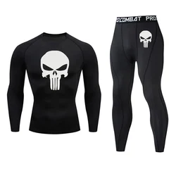 Traje deportivo para hombre, medias de compresión, ropa interior táctica de calavera MMA, rashgard, de secado rápido, para gimnasio y trotar