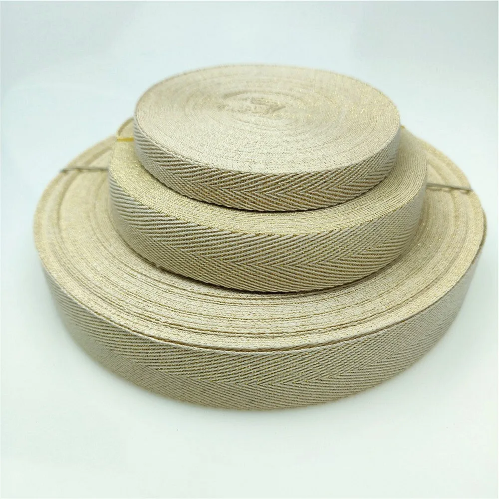 5yards Beige Twill Cotton Ribbon 10MM 15MM 20MM Width Webbing/Bias Binding Tape For Diy Bag Craft Gold Lurex Cotton Twill Tape