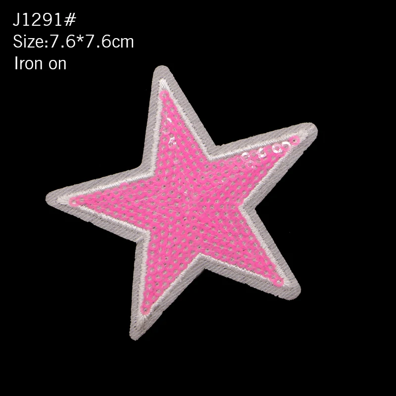 2 PCS Star Embroidered Patch Sequin Sewn Iron Badge Gold Silver Red Black Blue Powder Clothes Hat Backpack DIY Decal Decoration