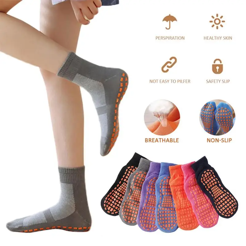 Kids Adults Anti-Slip Sock Cotton Breathable Wear Non Slip Sports Yoga Socks Sweat-absorbent Trampoline Socks Foot Massage