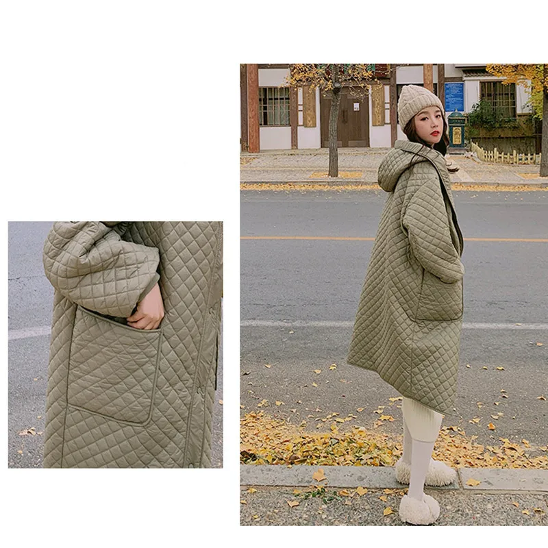 Women\'s Mid-Length Cotton Jacket Korean Version Loose Coat Light Solid Color Thin Single Breasted Coat Autumn and Winter Fashion