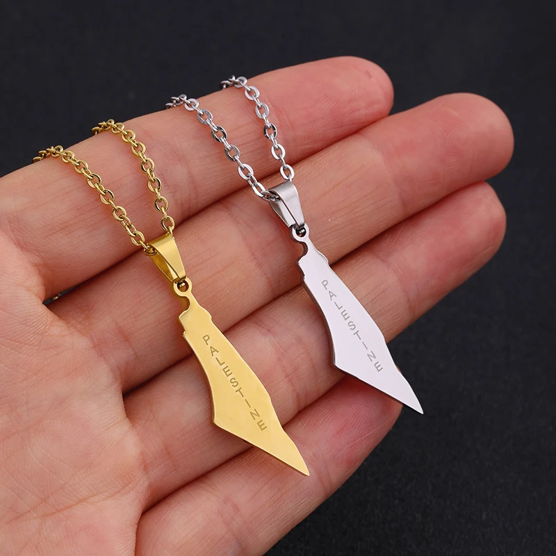 Stainless Steel Israel and Palestine Map Pendant Necklaces For Women And Men Gold Color Ethnic Anniversary Party Jewelry Gifts