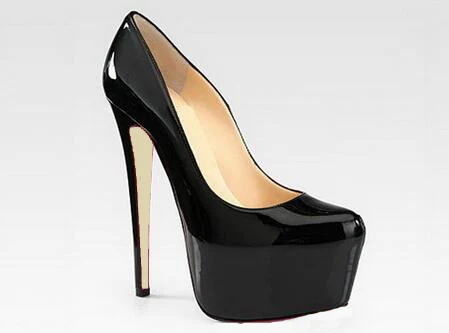 

Carpaton Hot Selling Black Patent Leather Platform Pumps Sexy 16CM Heels Woman Shoes Super High Party Dress Shoes Nude