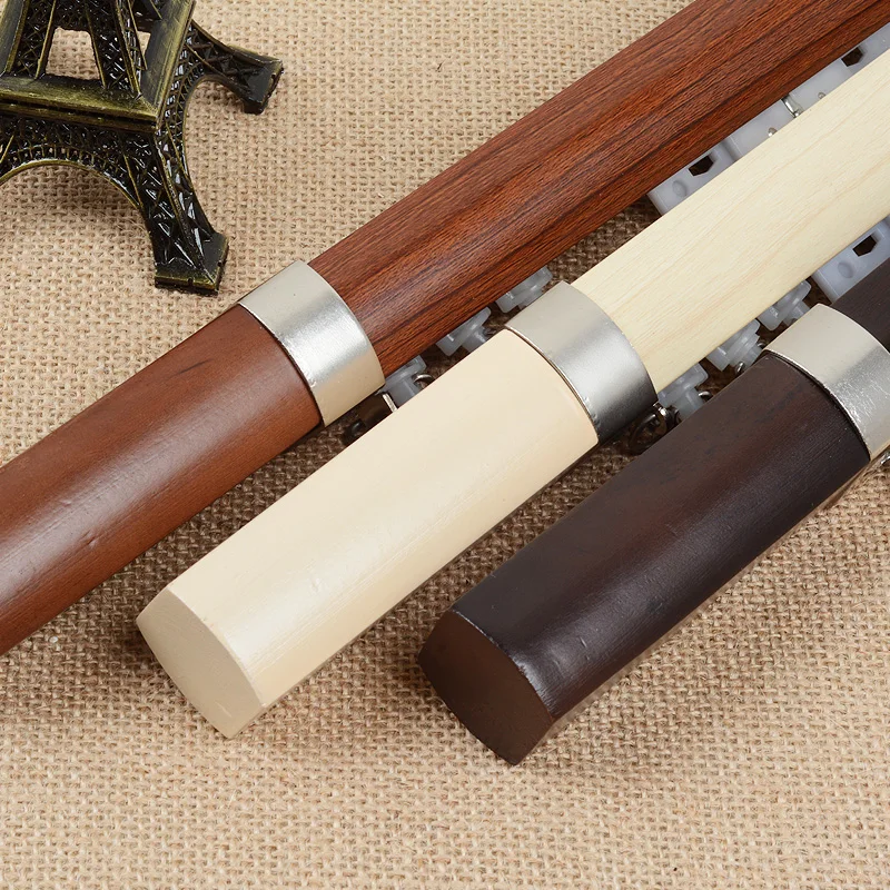 

Solid wood square decorative head Roman rod pulley curtain rod thick aluminum alloy track mute single pole double pole