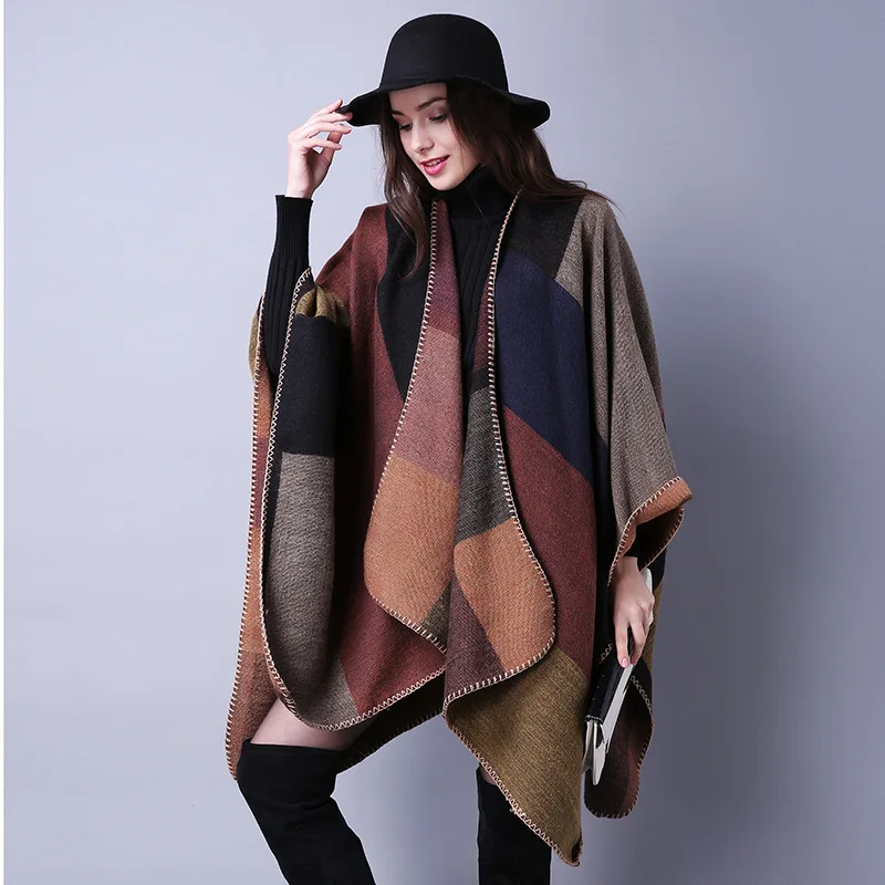 Ponchos Winter Ruanas Para Mujer Womens Shawl Female Capes Imitation Cashmere Cloak Thickening Warm Coat Ladies Pashmina Poncho