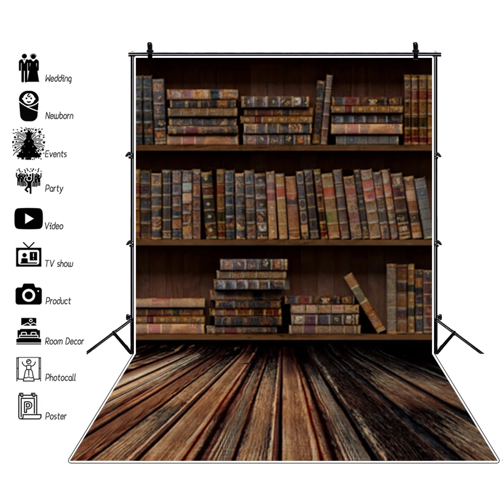 Laeacco Old Bookshelf Library Study Room Baby Portrait Photography Backdrops Photo Backgrounds Photophone For Photo Studio Props