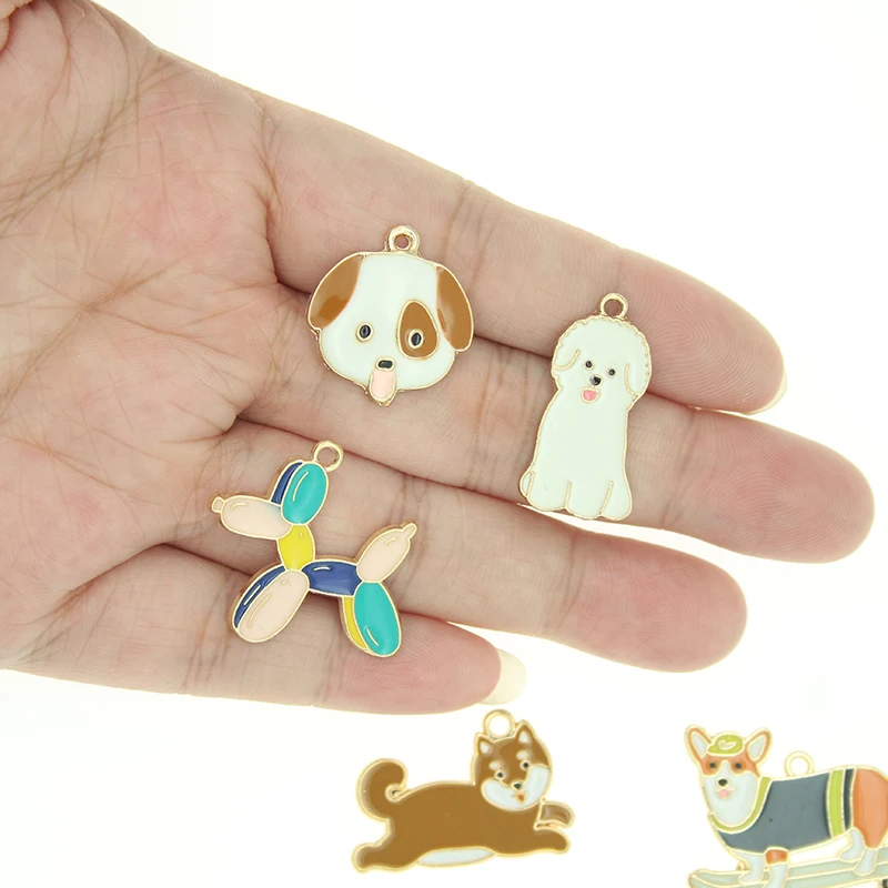 10Pcs/Set Enamel Dog Charms Mixed Corgi Poodle Teddy Shiba Alloy Animal Pendant Jewelry Making Necklace Accessory Finding XL1233