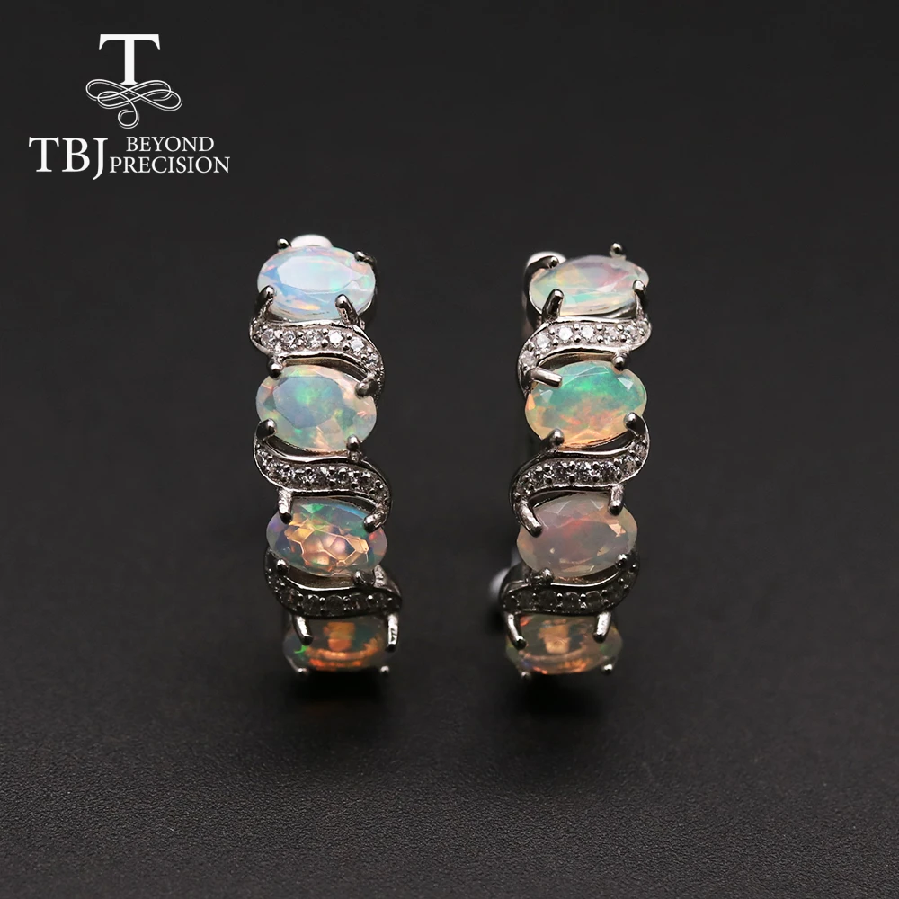 

TBJ ,Good quality Ethiopia Opal Clasp silver earring oval cut 4*6mm 4ct 925 sterling silver fine jewelry for women daily wear