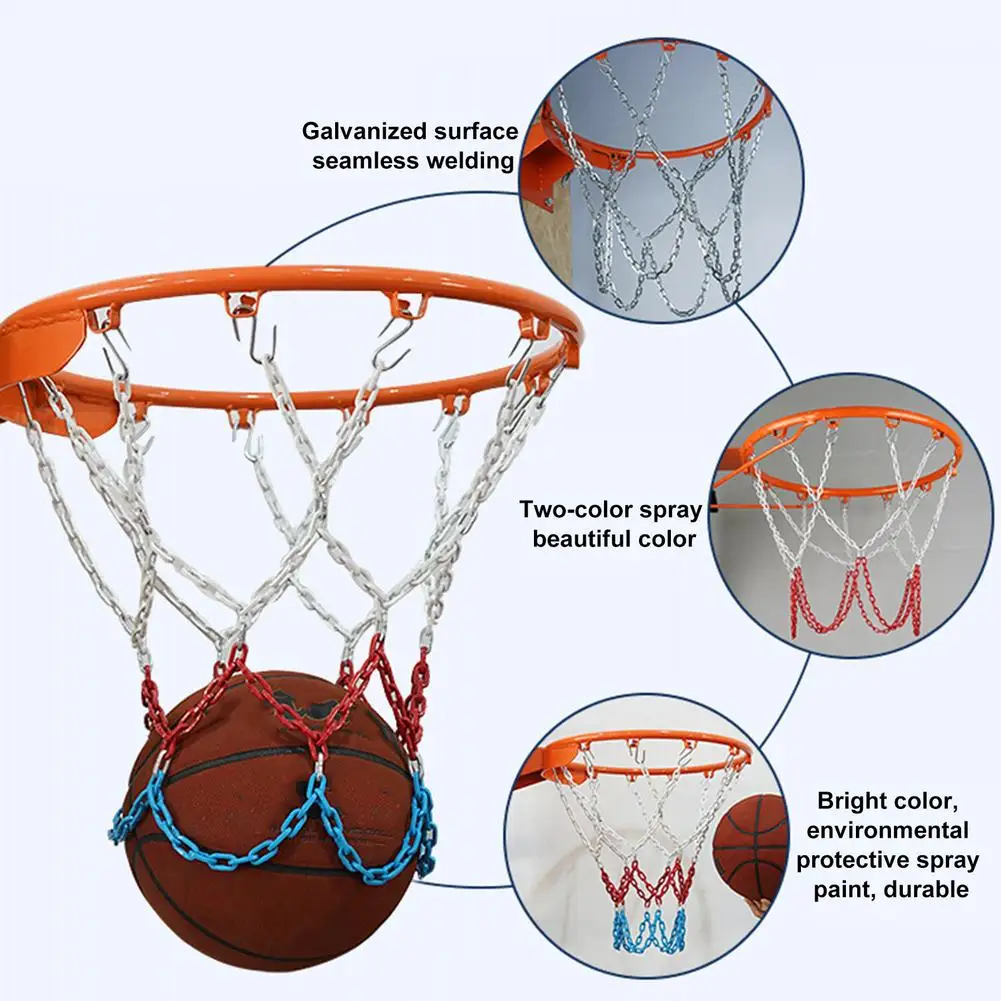 Metal Basketball Net Chain Bold Heavy Duty Basket Ball Iron Nets Exercise Accessories Durable Basketball Hoop Goal Rim Mesh