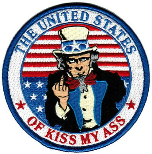 Hot! ANGRY UNCLE SAM embroidered FUNNY PATCH - TEA PARTY new IRON-ON KISS MY EMBLEM (≈ 8cm)