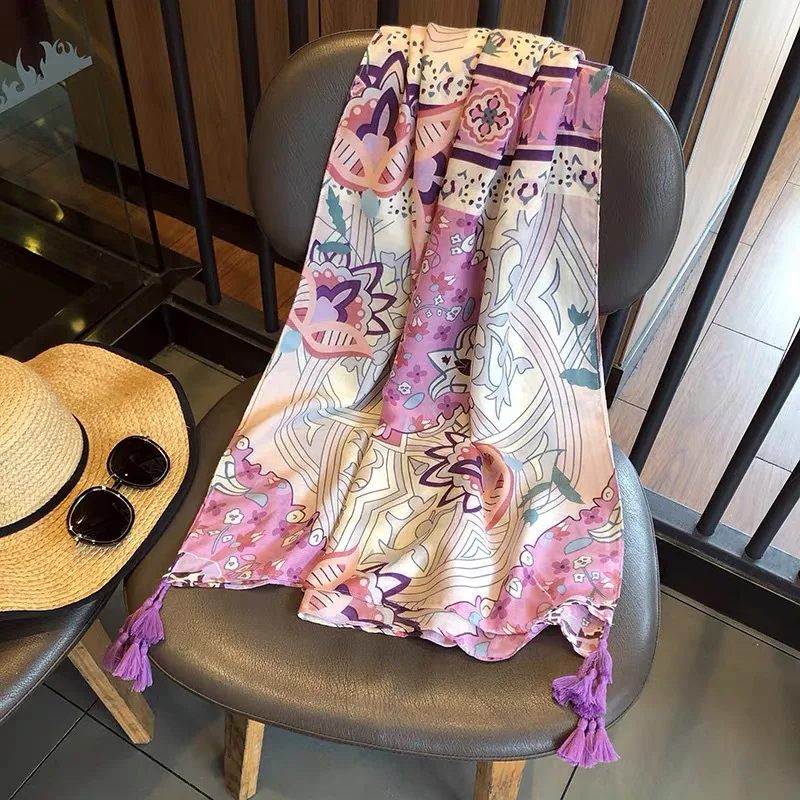 

2020 New Vintage Flower Print Tassel Scarf Shawls Long Soft Cotton Floral Tassel Wrap Hijab Scarves Free Shipping