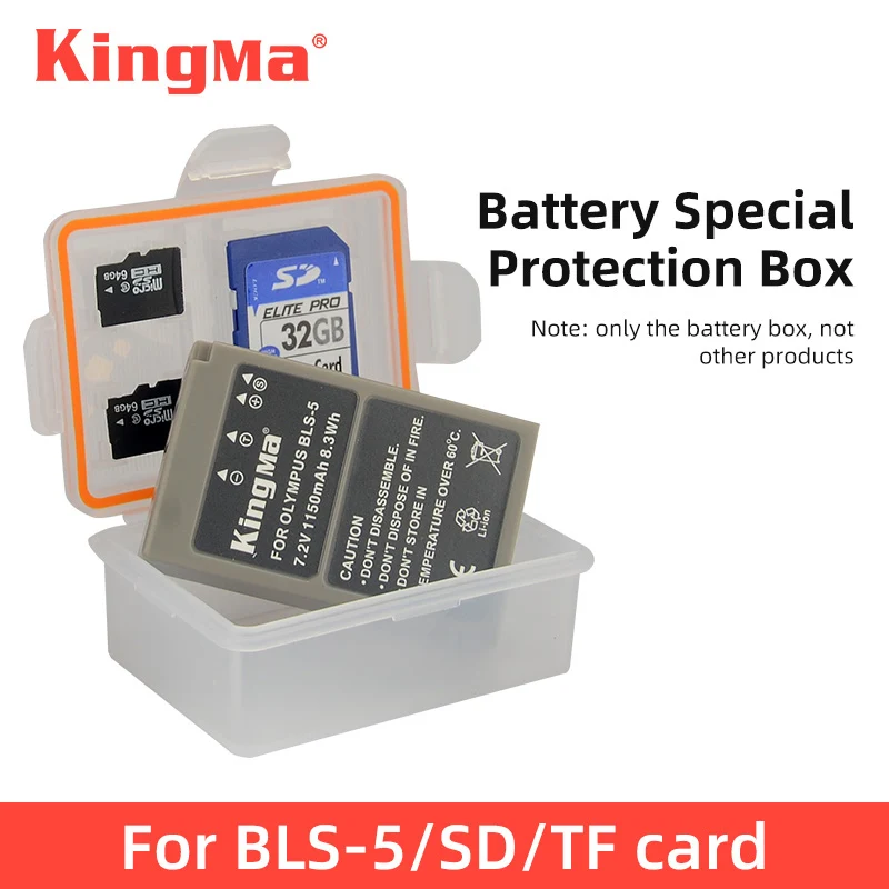 KingMa BLS-5 Battery Plastic Case Holder Storage Box For Olympus E-PL6 E-PL9 E-PL8 E-PL7 E-PM2 E-P3 EP2 E-M10 Mark III E-M