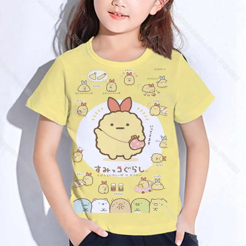 Dzieci Sumikko Gurashi koszulki letnie dzieci Cartoon 3D drukuj koszulki chłopcy dziewczęta nastolatki koszulki Camiseta maluch koszulka Anime topy