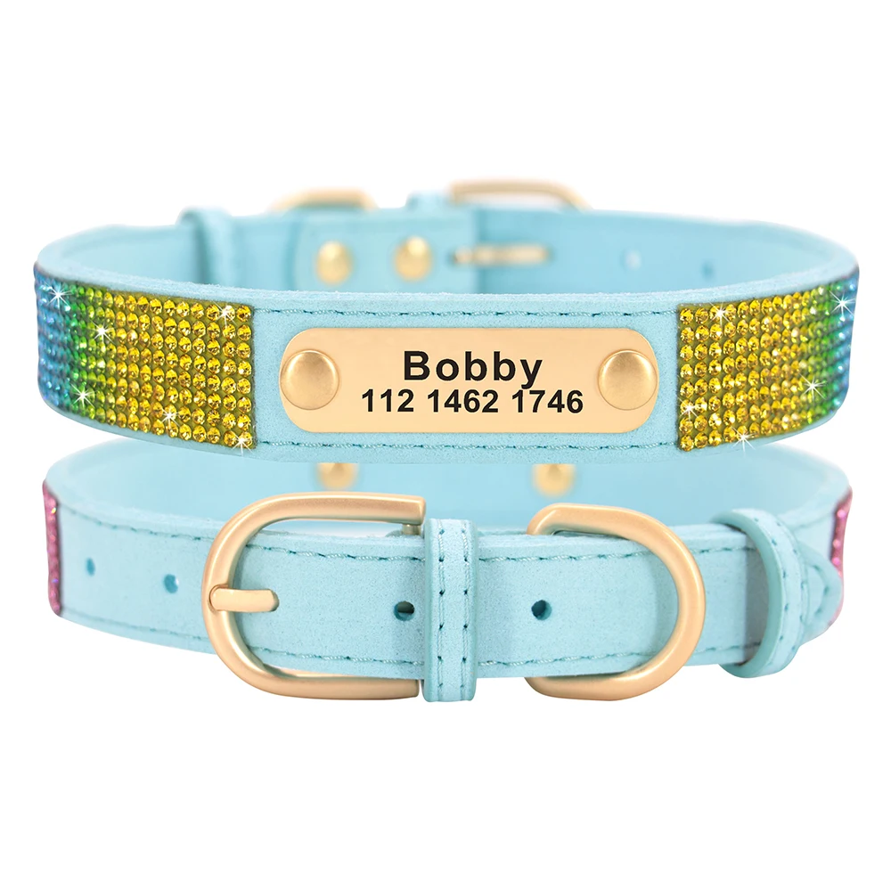 Customized Dog Collar Bling Rhinestone Cat Puppy ID Collar Necklace With Personalized Tag Nameplate For Small Medium Dogs