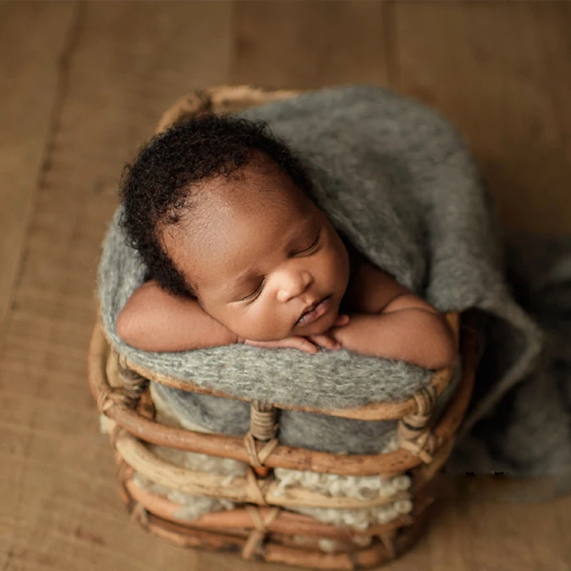 Baby Cribes Wooden Bed Newborn Photography Posing Accessories Handmade Retro Woven Basket Fotografie Studio Baby Props Shoot