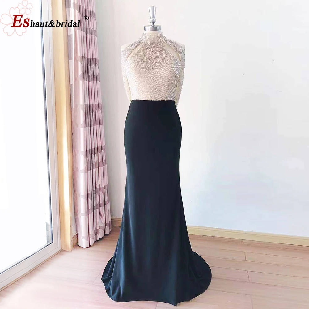 Vestidos de noite divididos para mulheres, Dubai, árabe, sereia de cristal, gola alta, vestido de casamento formal, longo, 2023