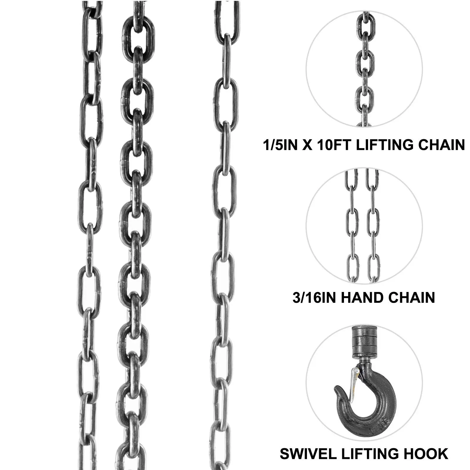 VEVOR 0.5/1/2/3t سلسلة رافعة مكافحة الصدأ دليل سلسلة كتلة 10/20FT 3m/6m مع اثنين من السنانير لرفع سحب سحب البناء