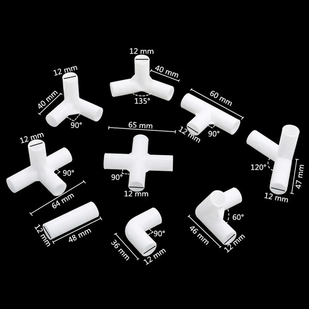 50Pcs 12mm Inne Diameter PVC Straight Elbow Four Way Three Way Connector 60 90 120 135 Degree Tee Garden Pipe Connection Adapter