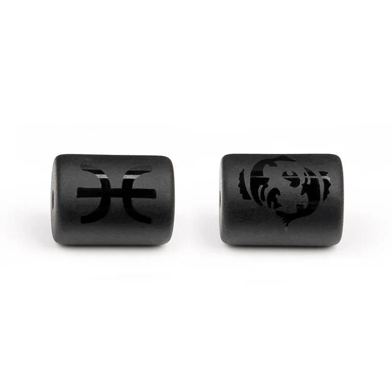 12 Zodiac Beads Charms Matte Black Onyx Constellation Beads Cylinder Pendant For DIY Making Jewelry Findings Bracelets Neckalces