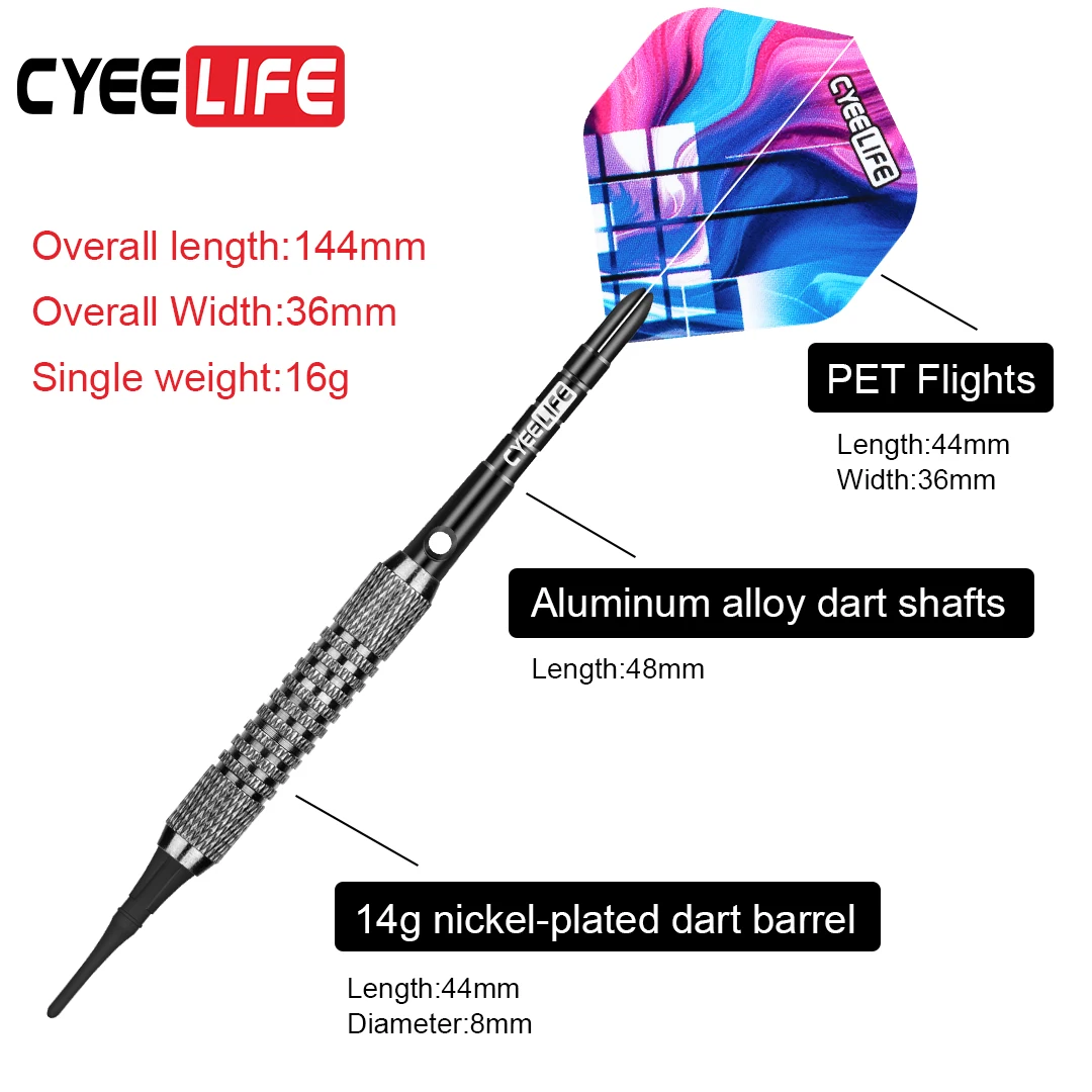 CyeeLife 16g Soft darts Aluminium Shaft With 3PCS Flights Dart holder carrying case family bar Entertainment Games