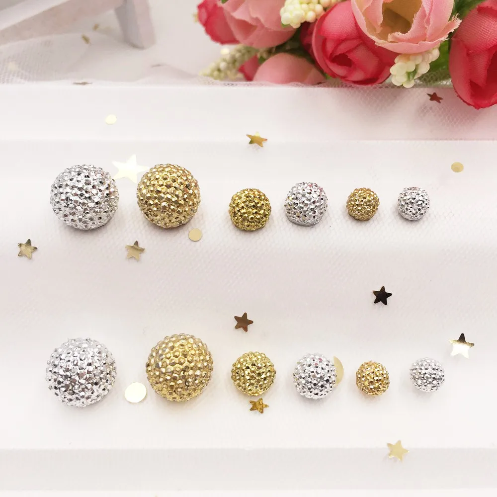 New Silver and Gold Resin 6/8/10/12mm 3D Half Ball Beads Flatback Rhinestone Applique Scrapbook DIY Buttons Ornaments F691-697