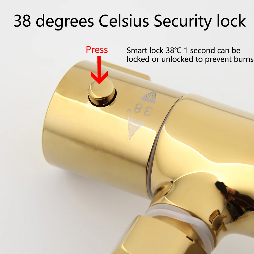 Imagem -04 - Monite Banhado a Ouro Conjunto de Chuveiro Termostática do Banheiro Sistema Chuveiro Temperatura Constante Banheira Praça Chuvas Torneira do Chuveiro