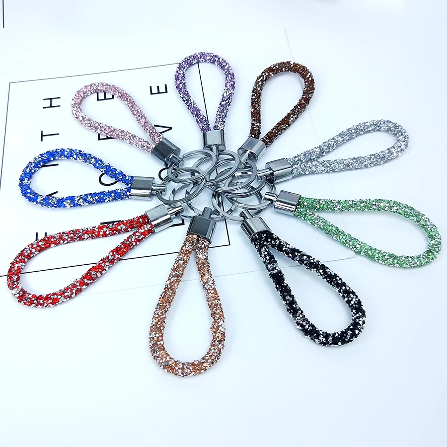 Fashion Accessories Crystal PU Keychain For Women Men Gift Car Key Chain Bag Pendant Candy Colors Keyring Girls Jewelry
