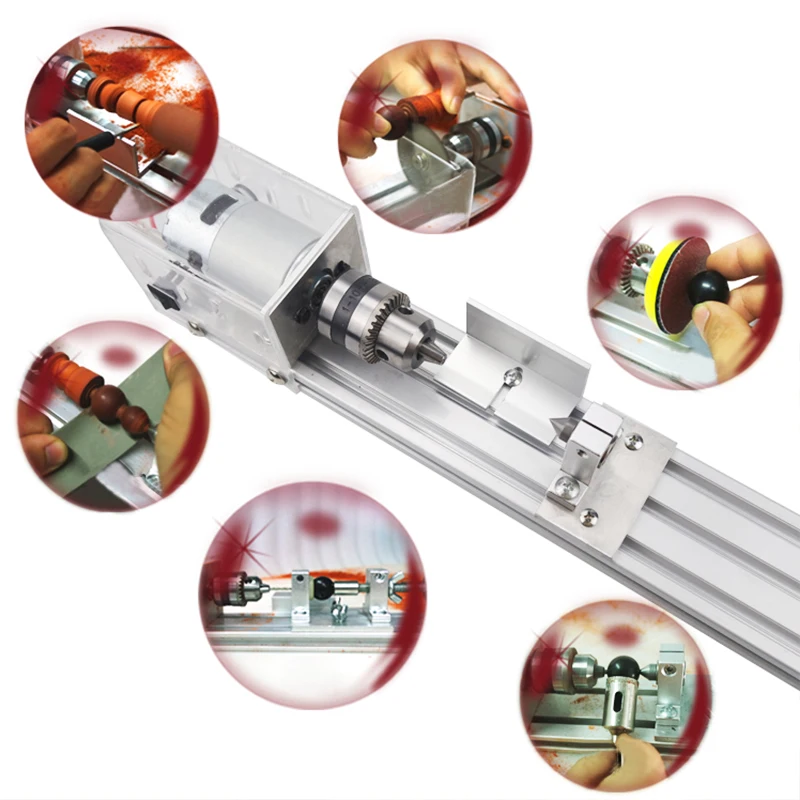 Mini Wood Lathe Machine DIY Woodworking Miniature Buddha Pearl Lathe Grinding Polishing Beads Wood Drill Rotary Tool 12-24VDC