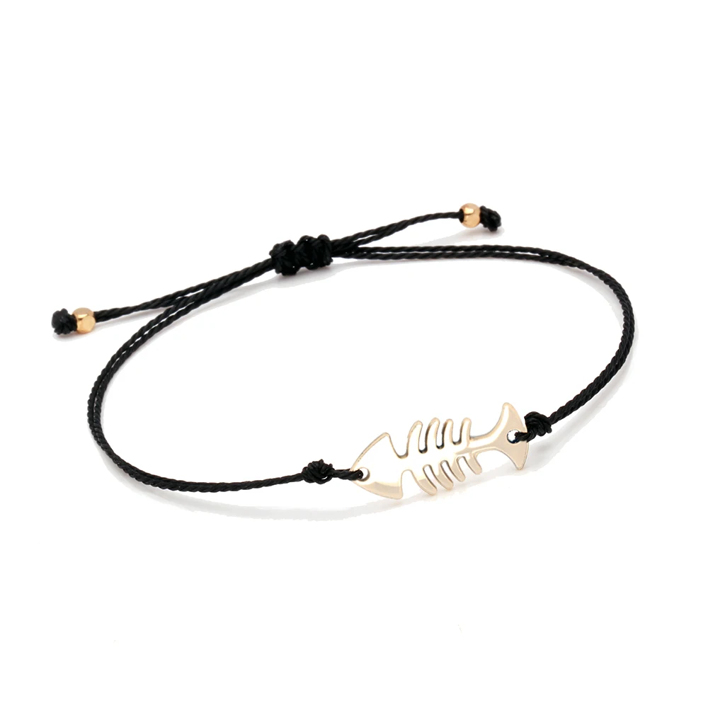 Metal Alloy Fish Bone String Braided Bracelet Women Men 2019 New Fashion Grey Waxed String Draw Cord Adjustable SImple Jewelry