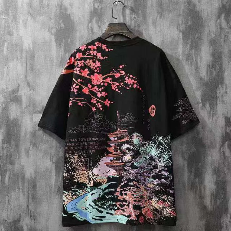 Streetwear Sakura Print Tshirts Cotton Summer Harajuku T-Shirts Men Mo Dao Zu Shi Chinese Style Streetwear T Shirt For Women