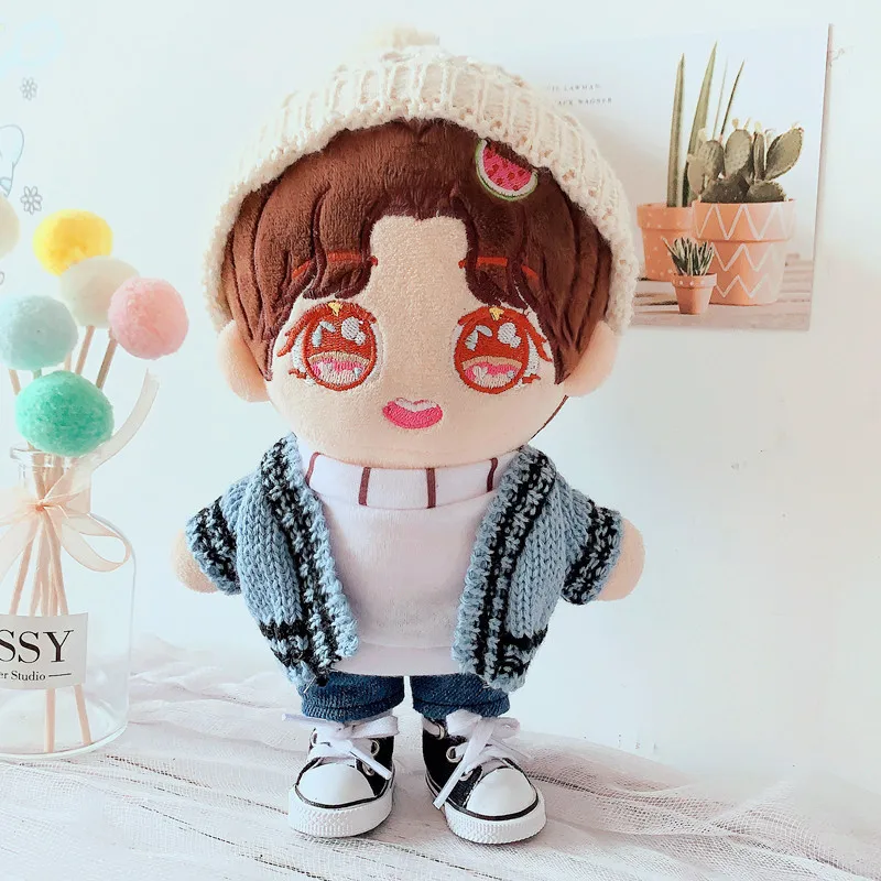 NEW 20cm Baby Doll Outfit Plush Doll's Clothes Lovely pants hat Stuffed Toy Dolls Accessories for Korea Kpop EXO Idol Dolls Gift