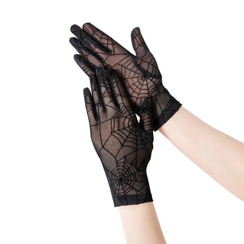 Summer Sexy Black Lace Spider Web Sunscreen Drive Cycling Breathable Elasticity Fashion Personality Etiquette Cosplay Gloves