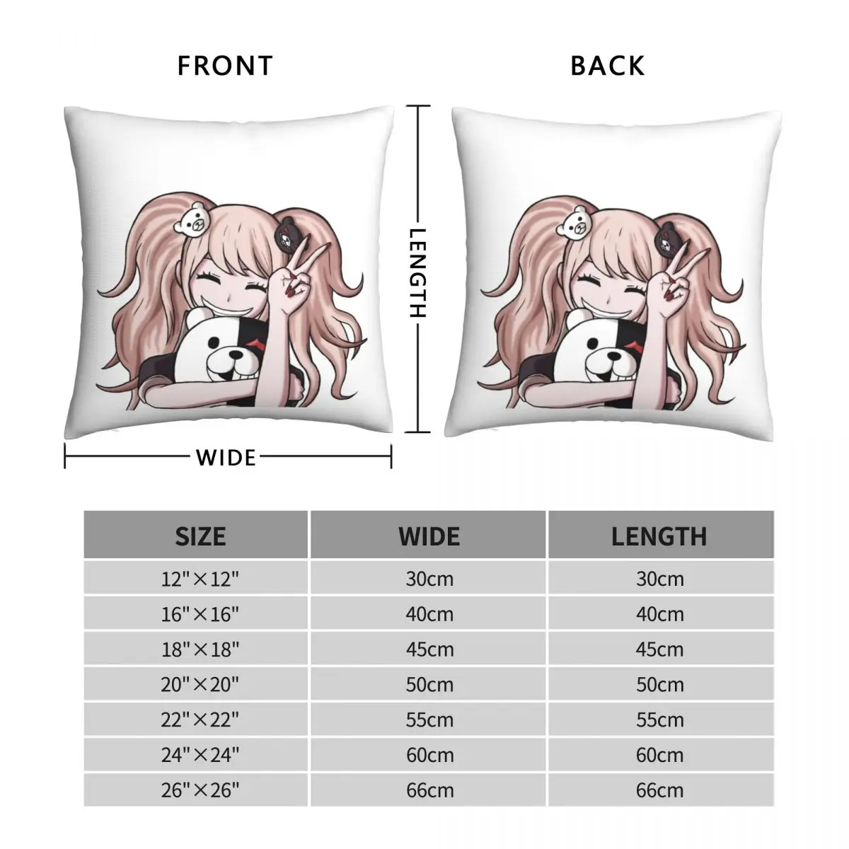 Danganronpa Junko Enoshima Square Pillowcase Polyester Linen Velvet Printed Zip Decor Room Cushion Cover 18