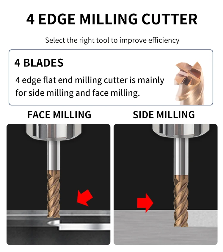 HRC 60 4-Flute Tungsten Steel Milling Cutter Tools 1.0-20.0mm CNC Machine Carbide Flat End Mills Alloy Coating Flat Metal