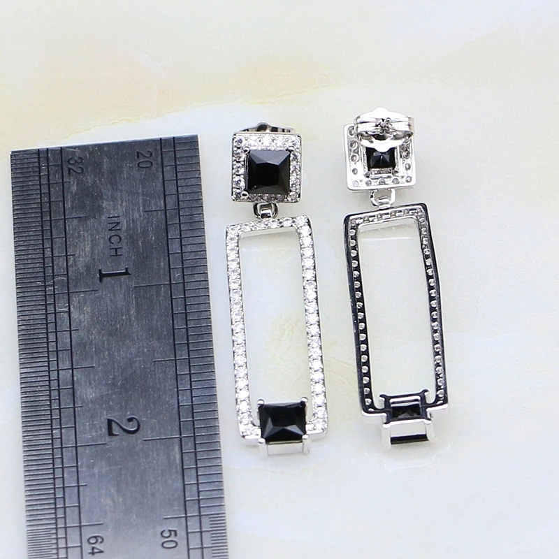 Black Stones White Cubic Zirconia 925 Silver Jewelry Sets For Women Wedding Earring/Pendant/Necklace/Bracelet/Ring